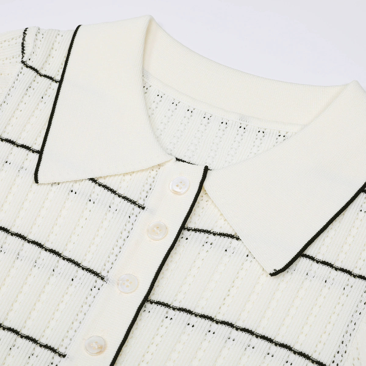 Jyoti Classic Striped Ribbed Knit Polo Midi Dress | Effortless Chic