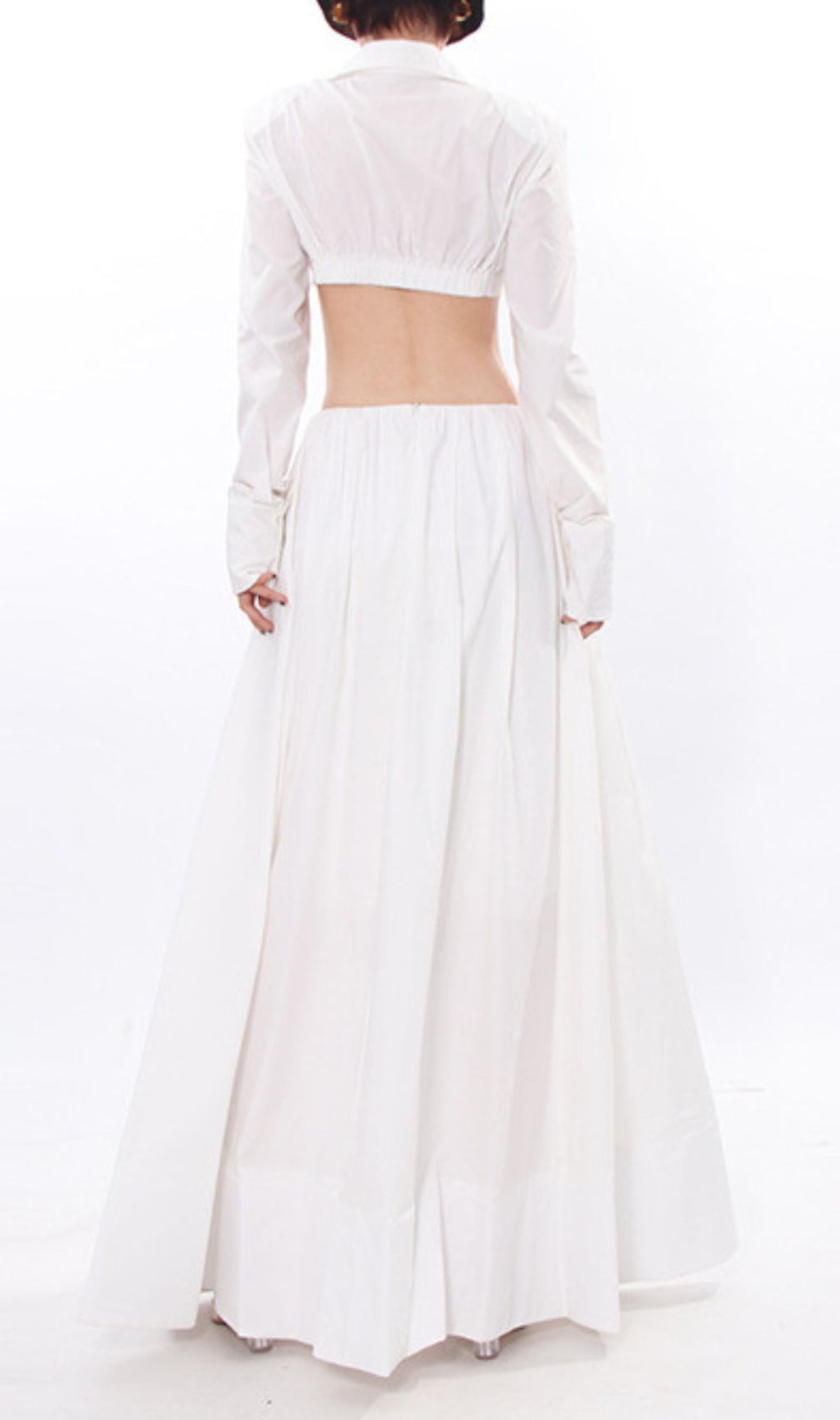 Idra Chic White Two-Piece Long Sleeve Crop Top & Maxi Skirt Set