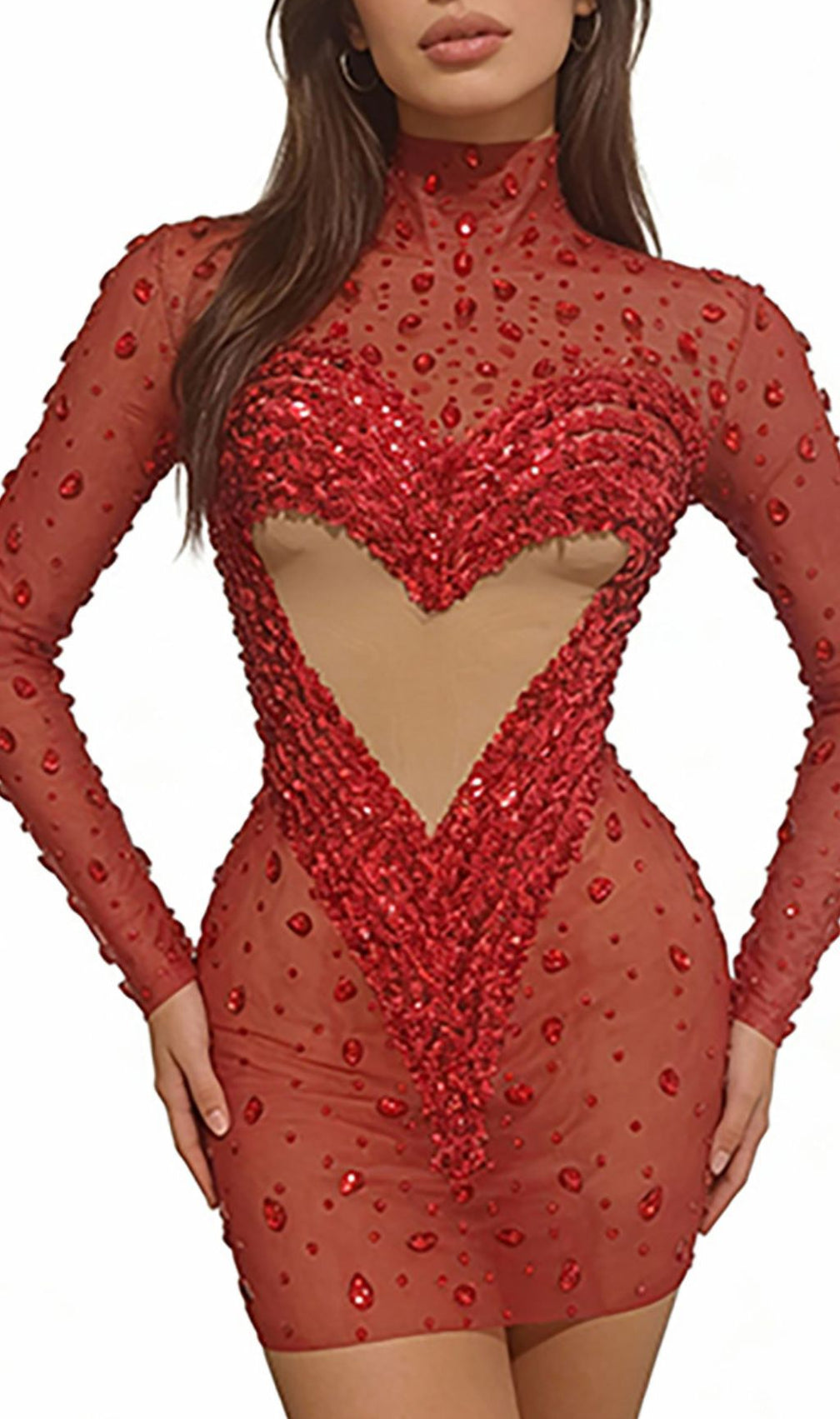 Jandina Dazzling Red Sequin & Diamante Mini Dress | Sheer Heart Party Glamour