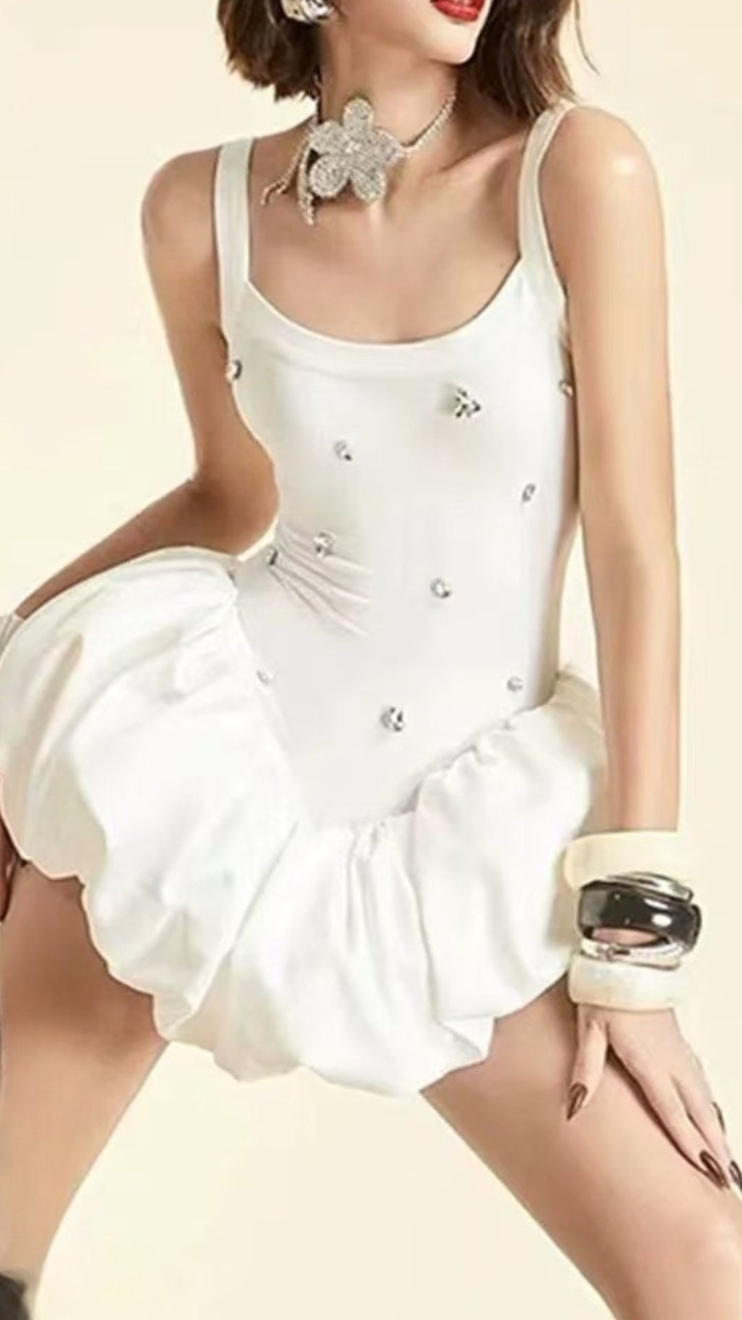 Fiorenza White Strappy Embellished Mini Dress