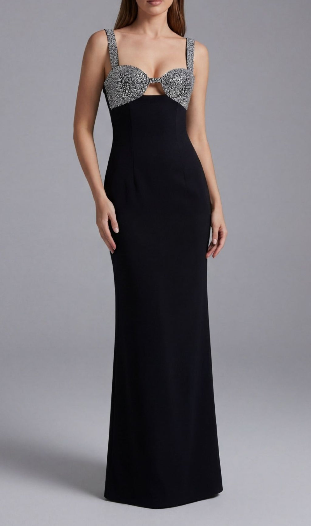 Kendall Black Diamante Strappy Maxi Gown - Glamorous Embellished Evening Dress