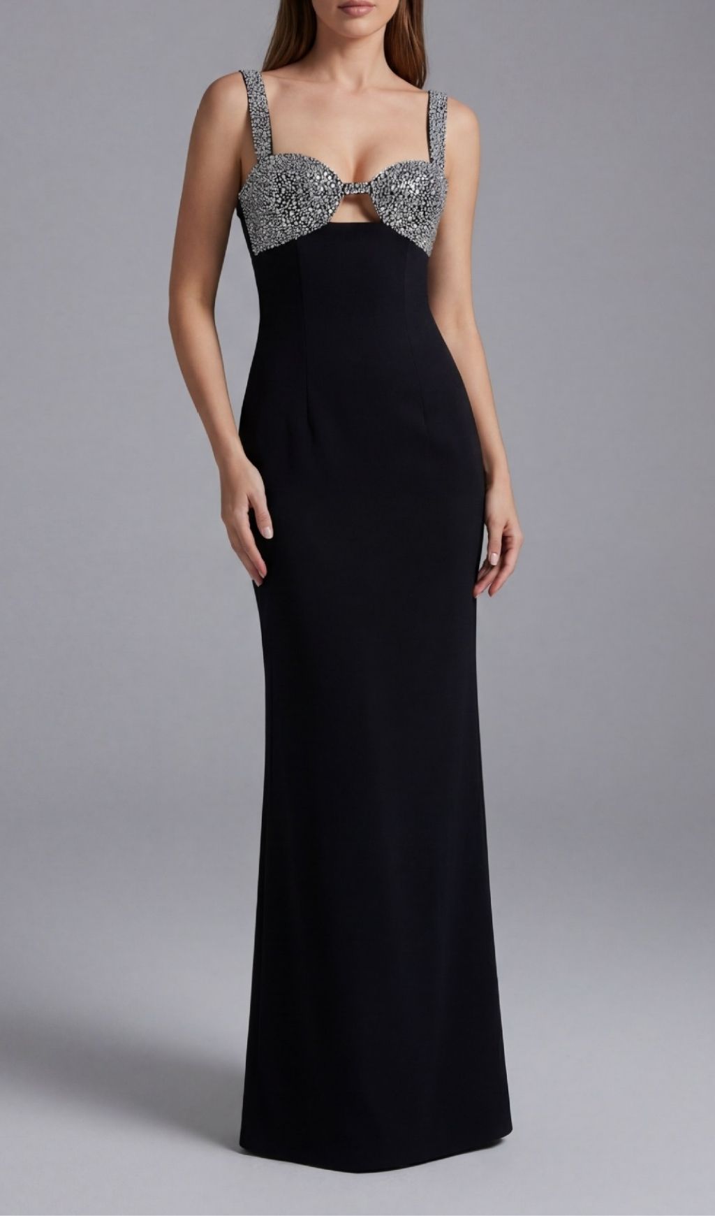 Kendall Black Diamante Strappy Maxi Gown - Glamorous Embellished Evening Dress