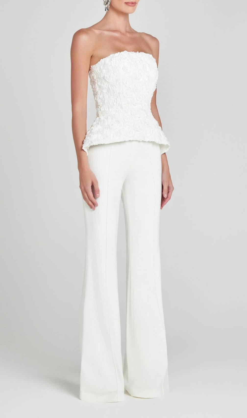 Jerusha White Floral Peplum Top & Tailored Wide-Leg Pants Set