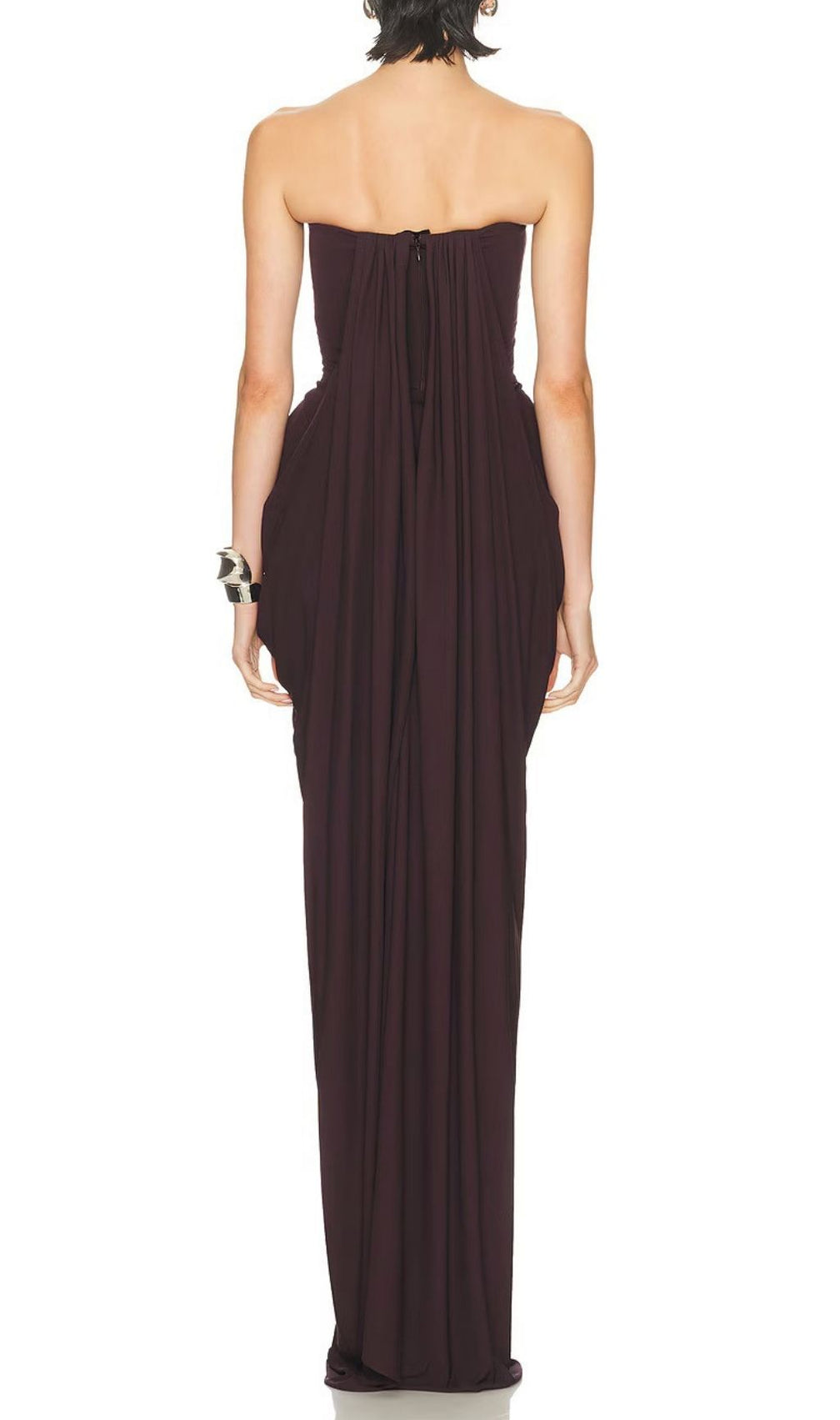 Katrice Luxe Coffee Strapless Ruched Maxi Dress | Elegant Evening Gown