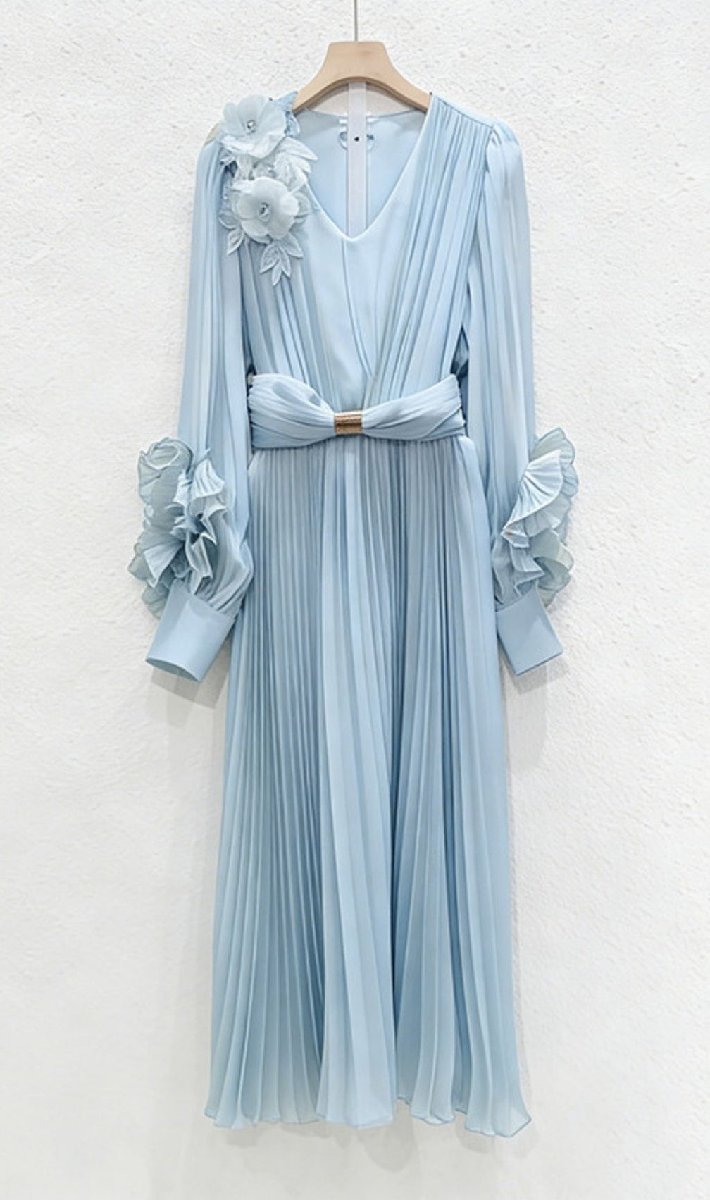Khadija Elegant Sage Green Floral Pleated Maxi Dress