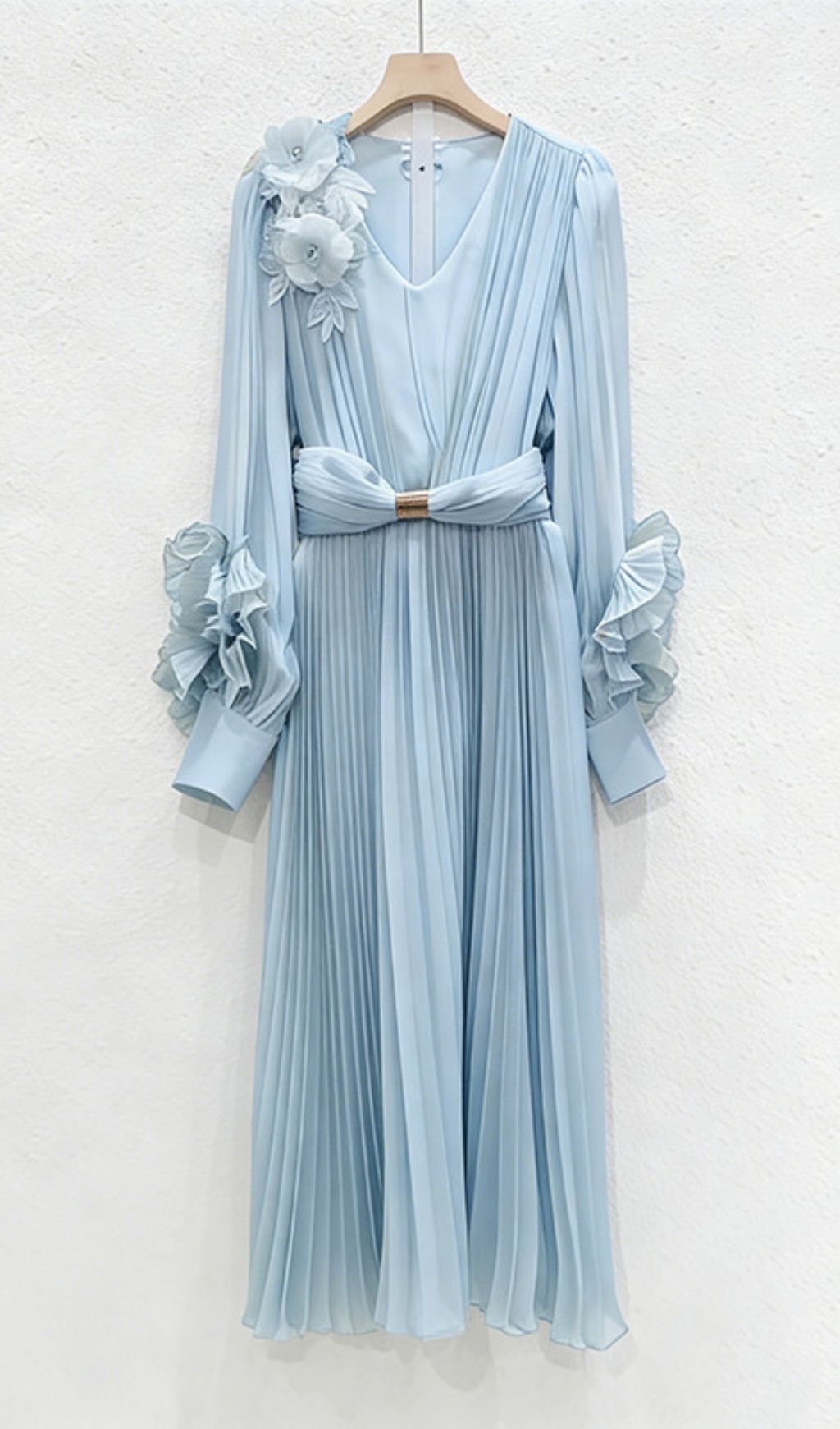 Khadija Elegant Sage Green Floral Pleated Maxi Dress