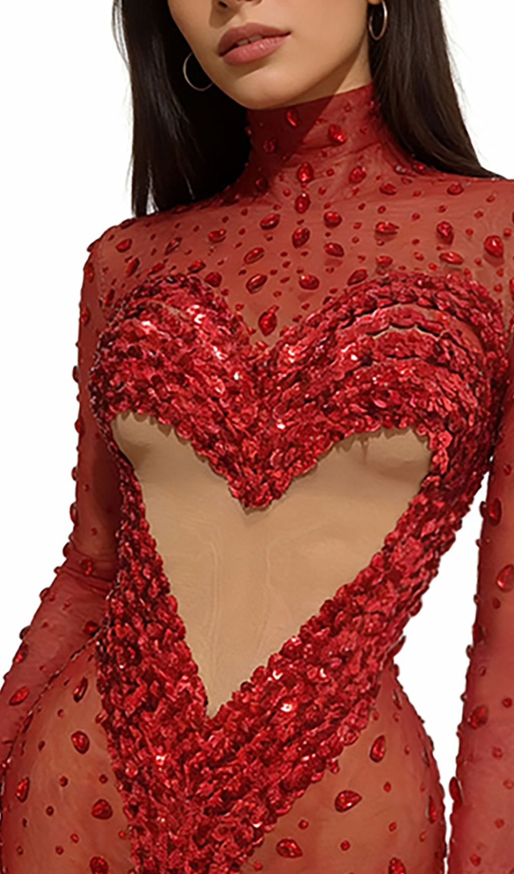 Jandina Dazzling Red Sequin & Diamante Mini Dress | Sheer Heart Party Glamour