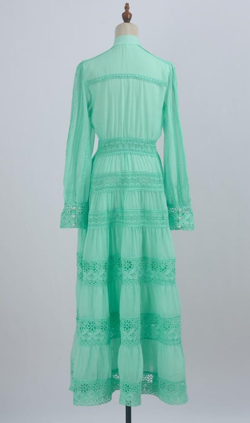 Kamara Ethereal Mint Green Lace Maxi Dress - Long Sleeve Tiered Gown