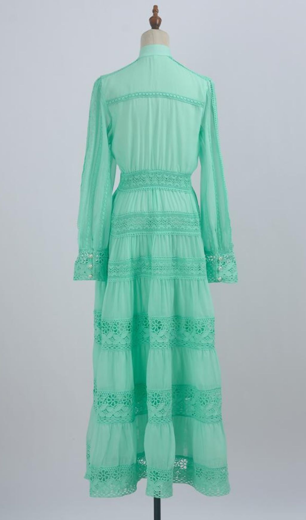 Kamara Ethereal Mint Green Lace Maxi Dress - Long Sleeve Tiered Gown