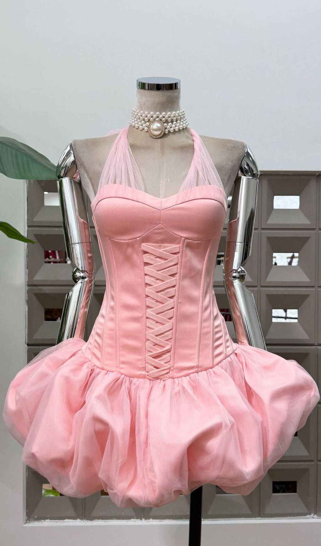 Jerrell Pink Coquette Halter Corset Tutu Mini Dress - Balletcore Style