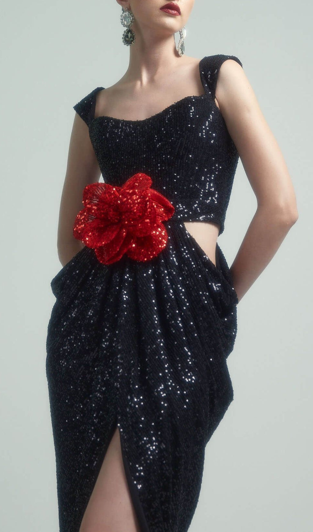 Bandit Black Bloom 3D Rose Sequin Maxi Dress