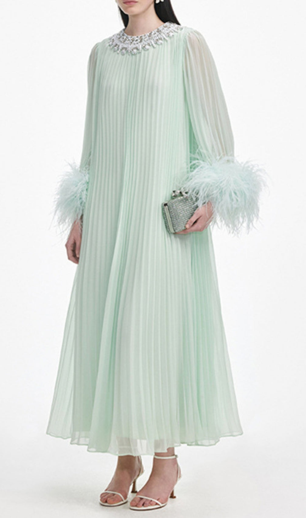 Felipe Embellished Feather Pleated Maxi Dress