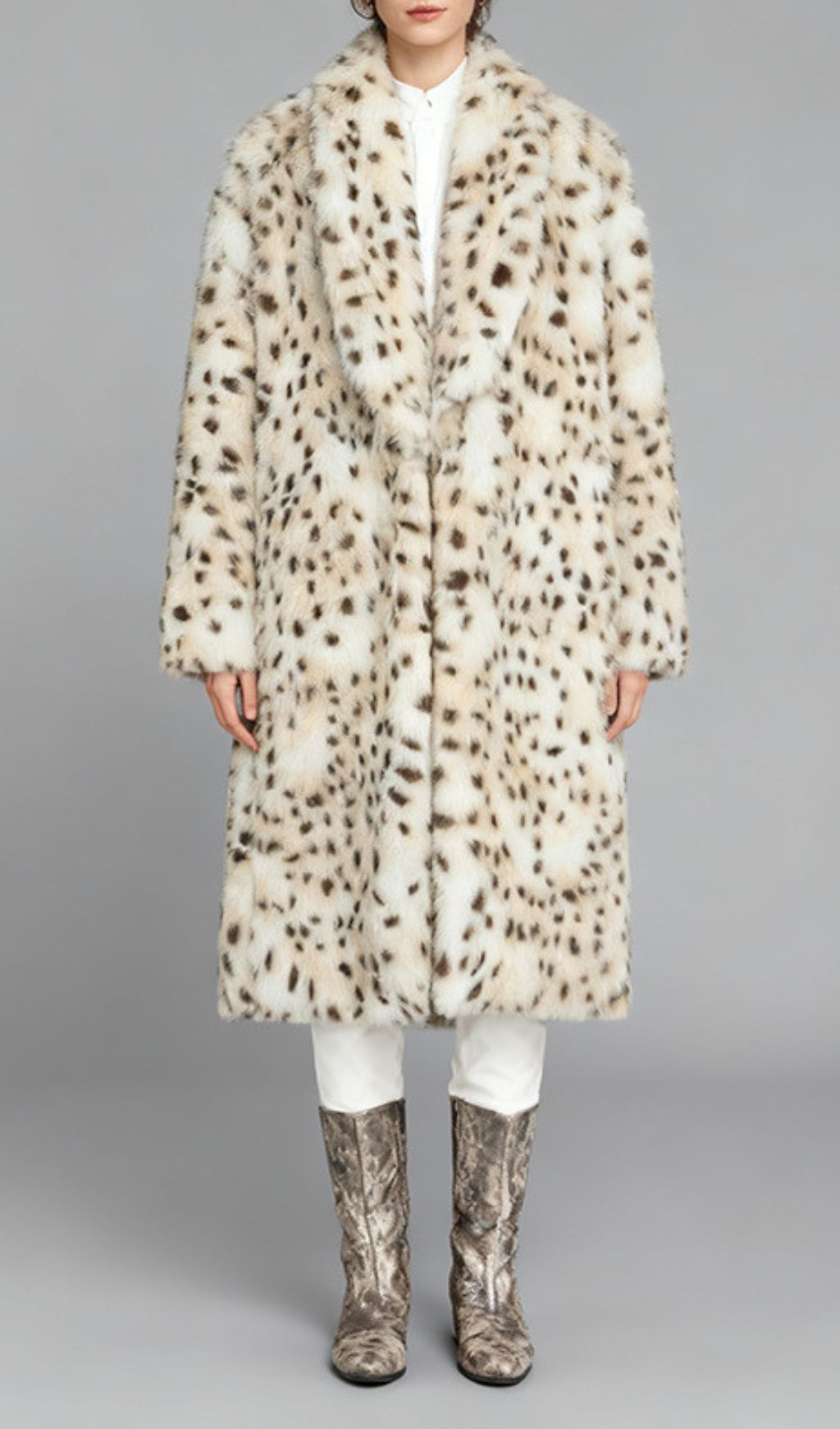 Inti Luxe Snow Leopard Faux Fur Coat - Plush & Chic Women's Outerwear