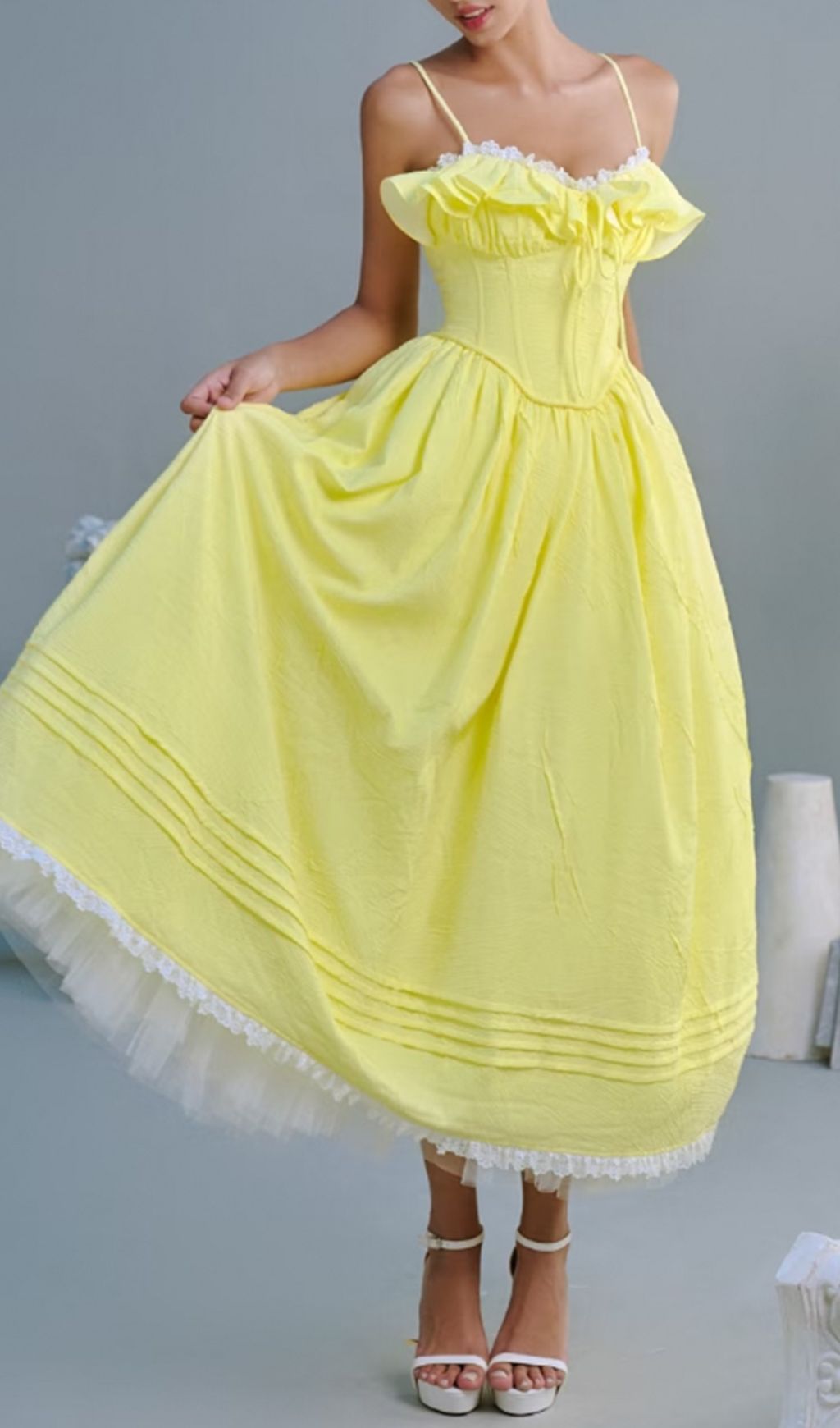 Finna Yellow Strappy Midi Dress