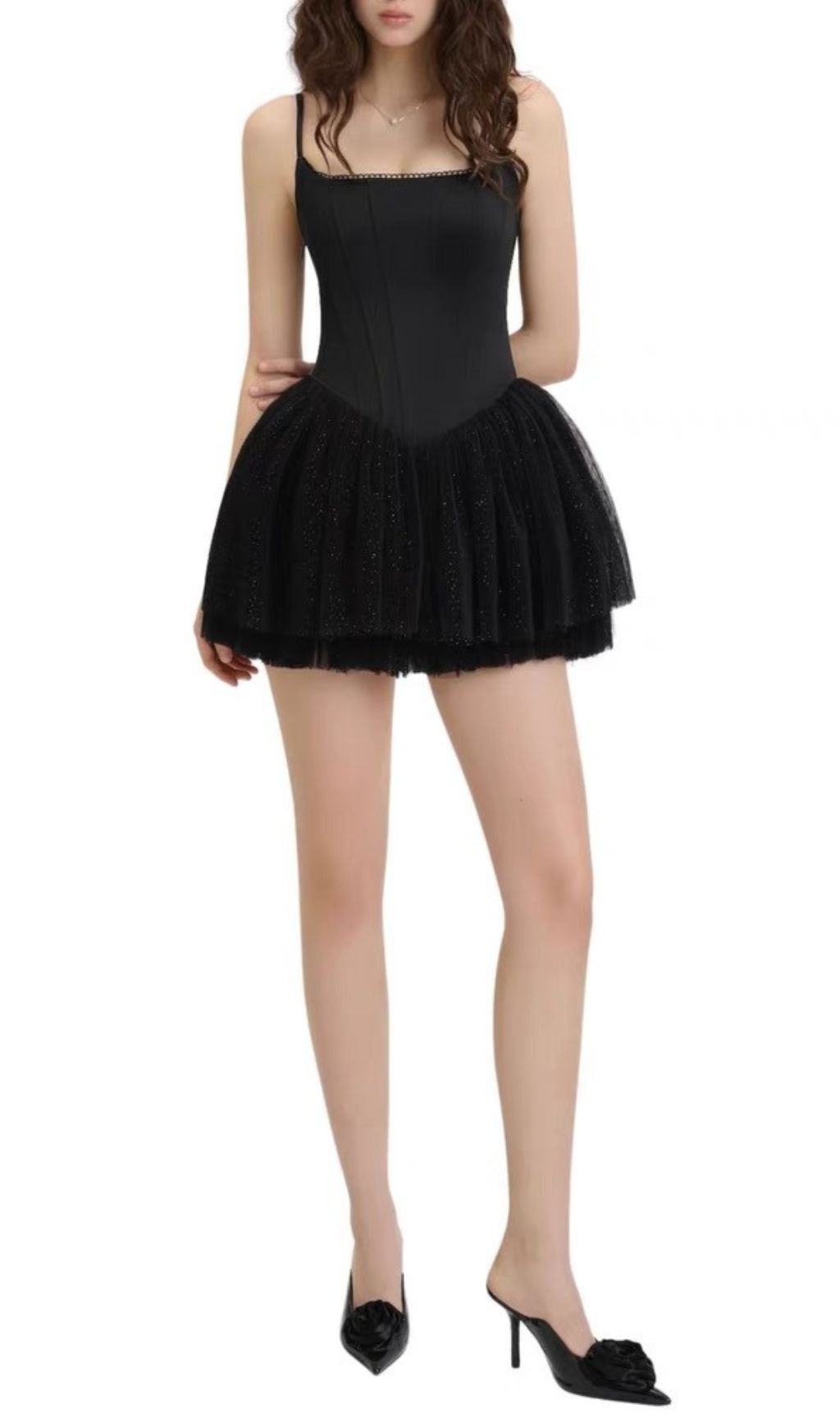 Friso Black Strappy Corset Mini Dress