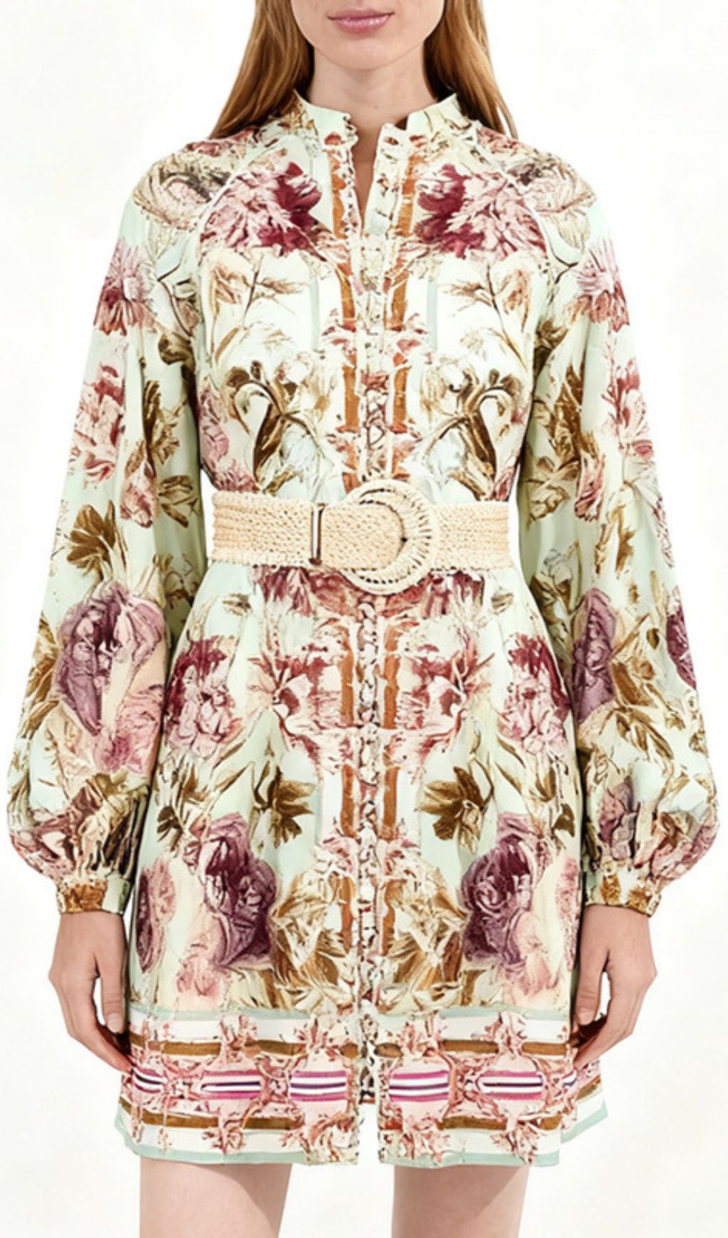 Hilkiah Boho Chic Floral Print Long Sleeve Mini Dress with Woven Belt