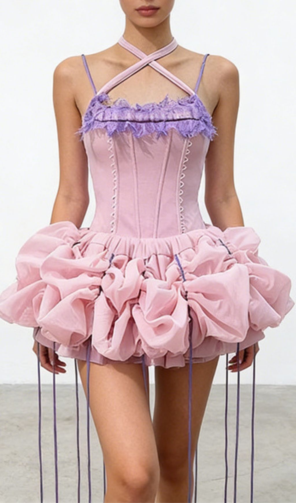 Sculptural Blush Pink Corset Mini Dress | Ruffled Party Gown