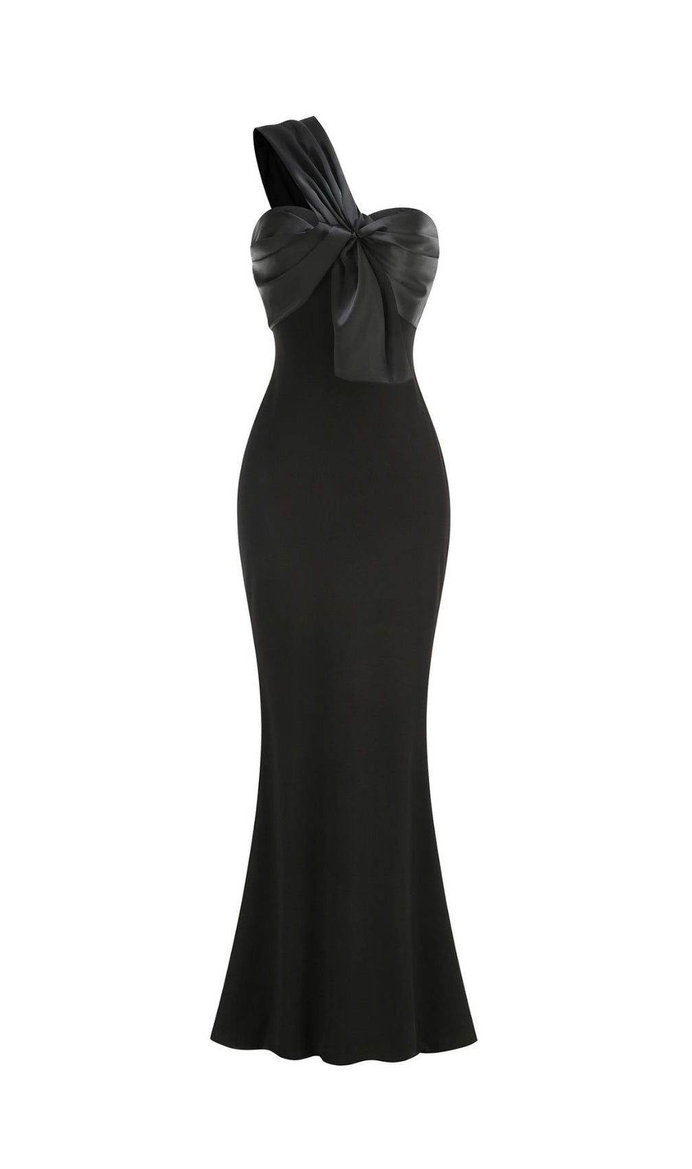 Kfira Elegant Black Bow One-Shoulder Maxi Dress - Formal Evening Gown