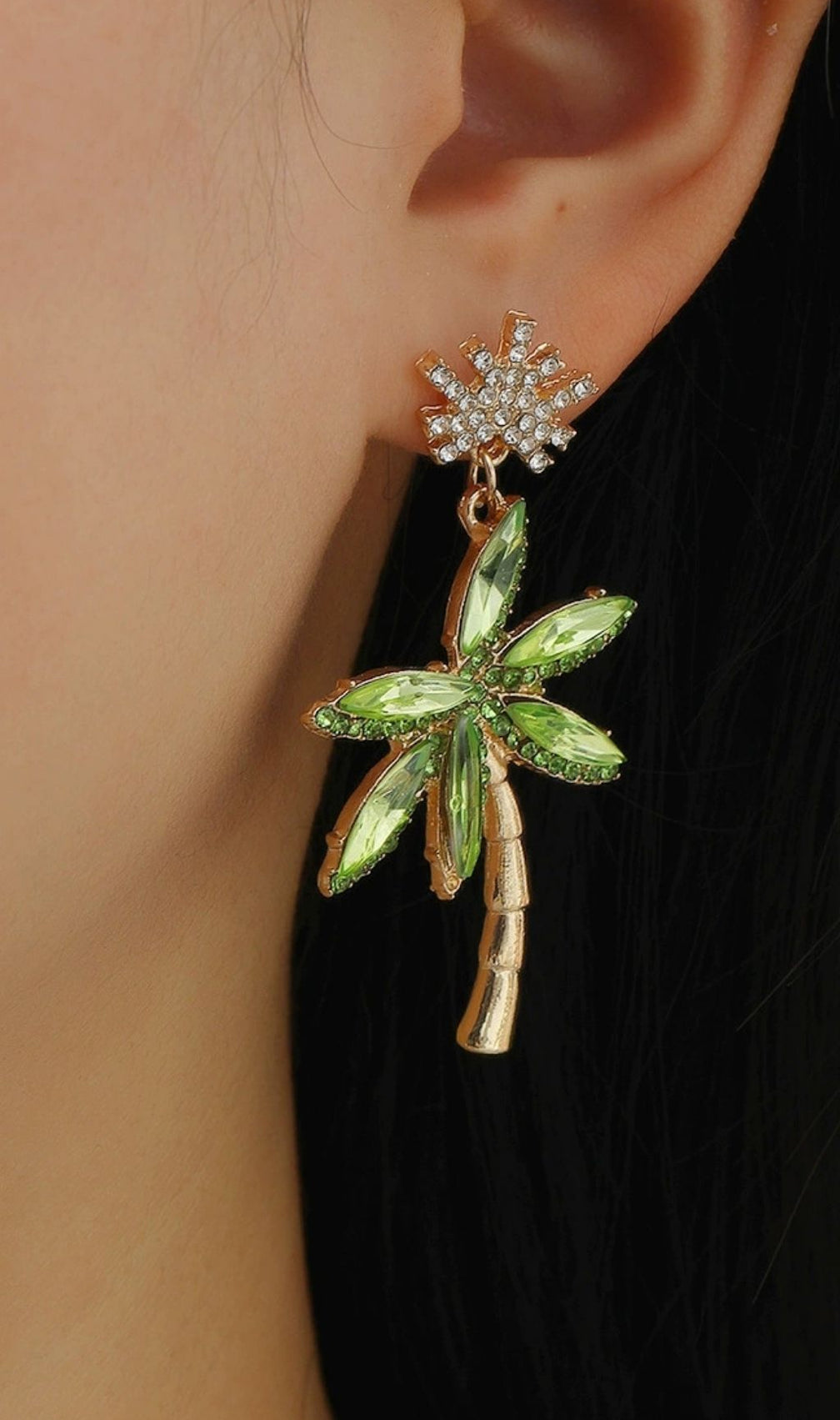 Dazzling Crystal Palm Tree Dangle Earrings for Women - Tropical Glamour