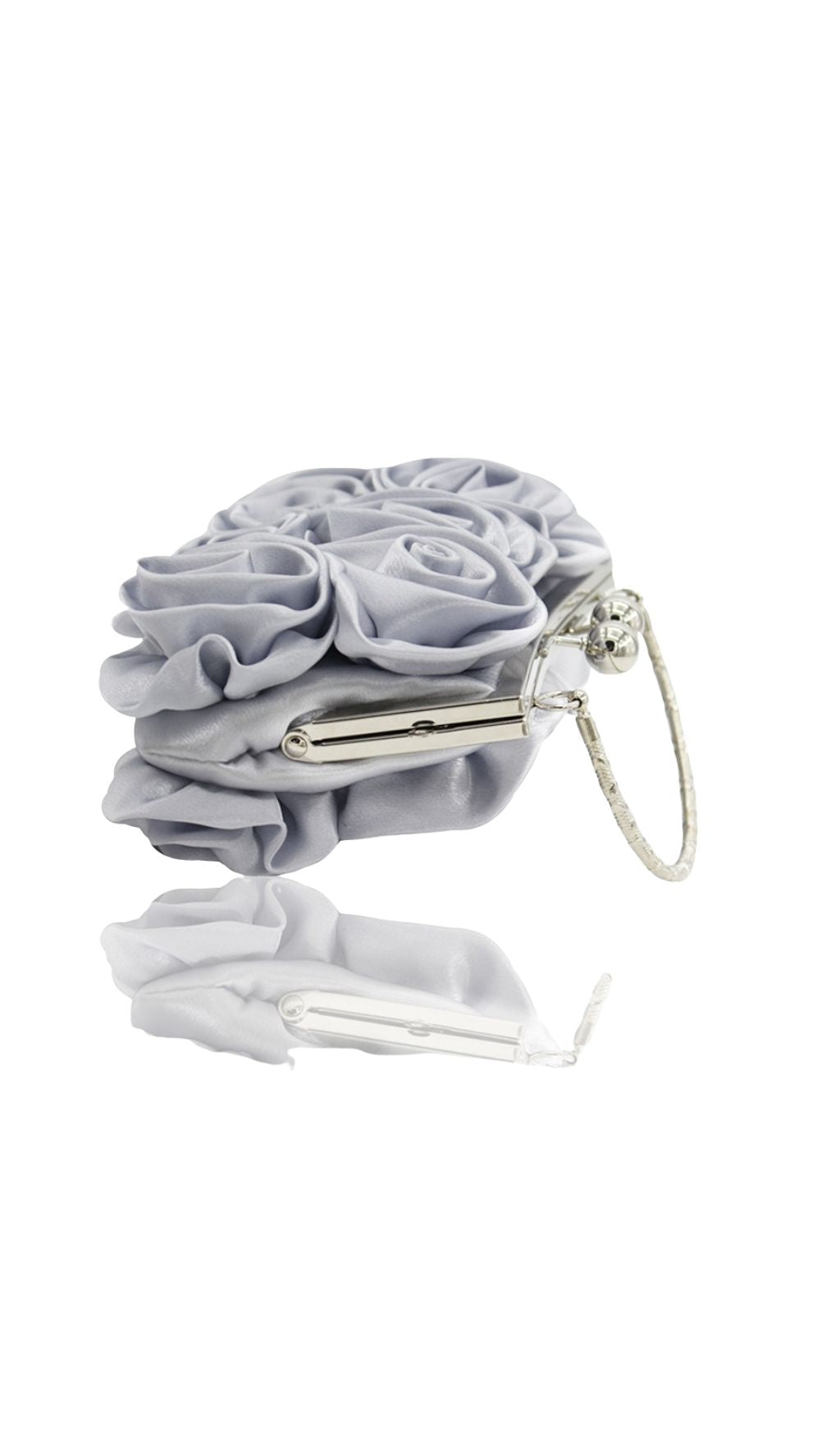 Adahy Elegant Silver Floral Satin Clutch Bag for Women