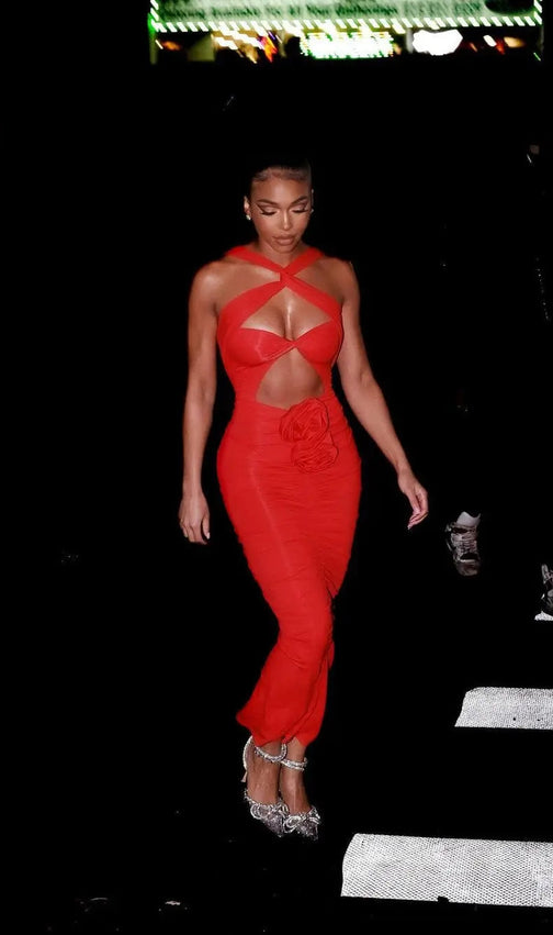 Halter Cut Out Maxi Dress In Red