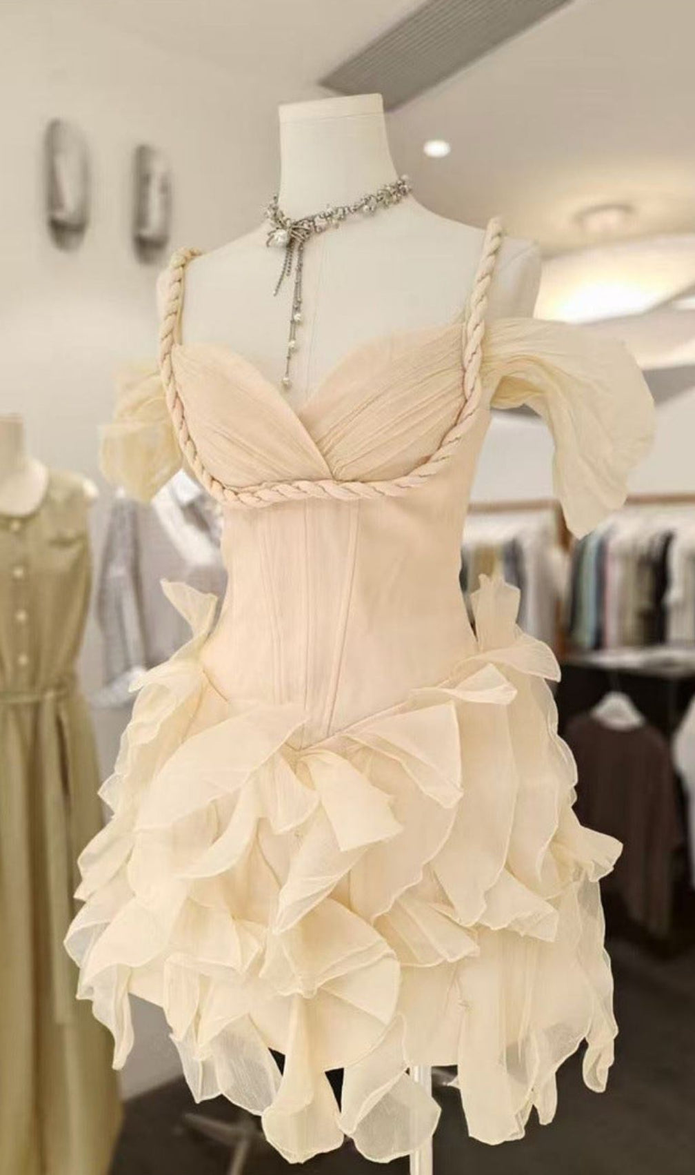 Victoria Off-Shoulder Puffy Mini Dress - Beige