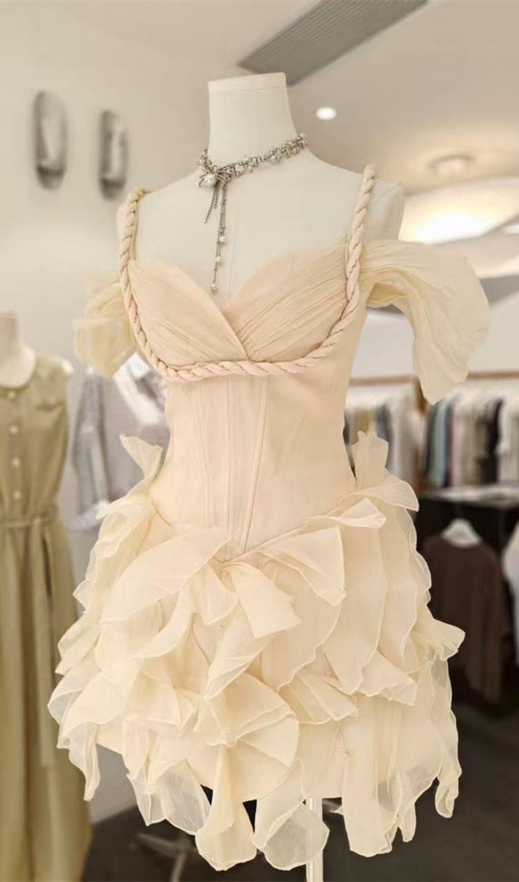Victoria Off-Shoulder Puffy Mini Dress - Beige