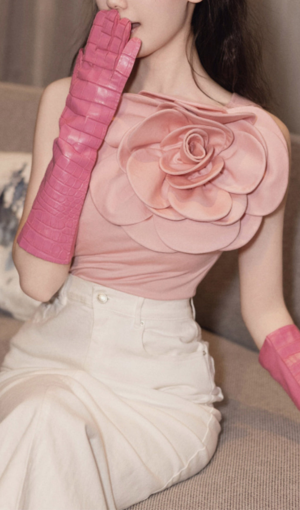 Exaggerated 3D Flower Bodysuit In Pink