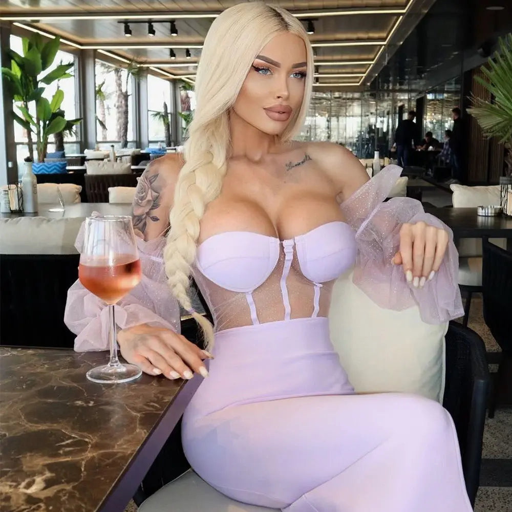 Off Shoulder Slit Midi Dress In Purple