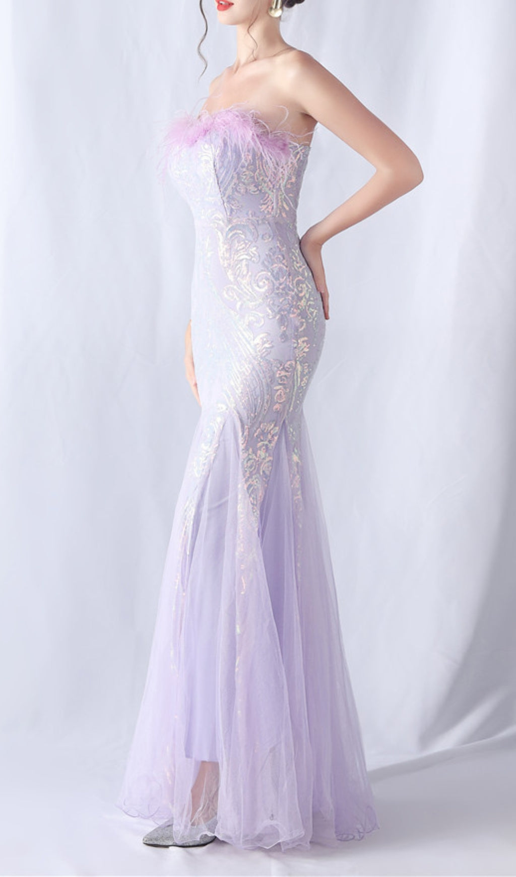 Choire Purple Sequin Feather Maxi Dress