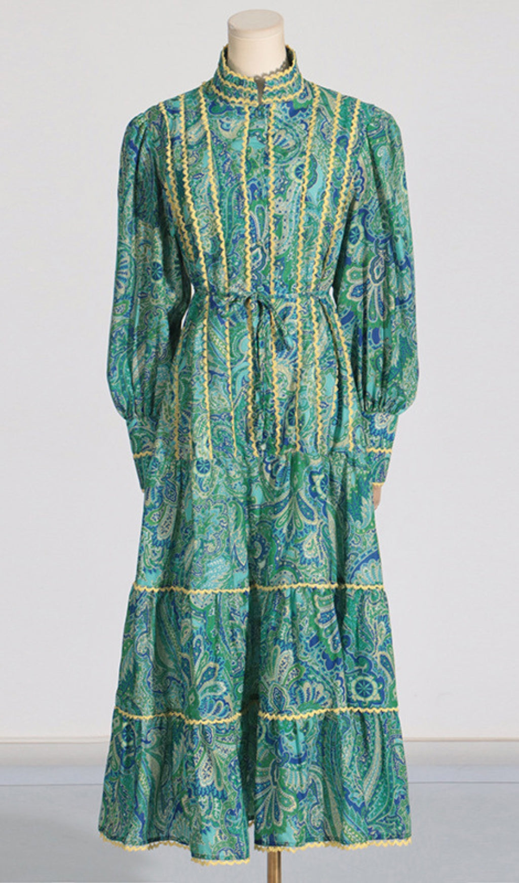 Bull Green Printed Long Sleeve Midi Dress
