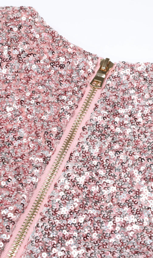 Kindred Pink Sequin Long Sleeve Mini Dress - Glamorous Party Style