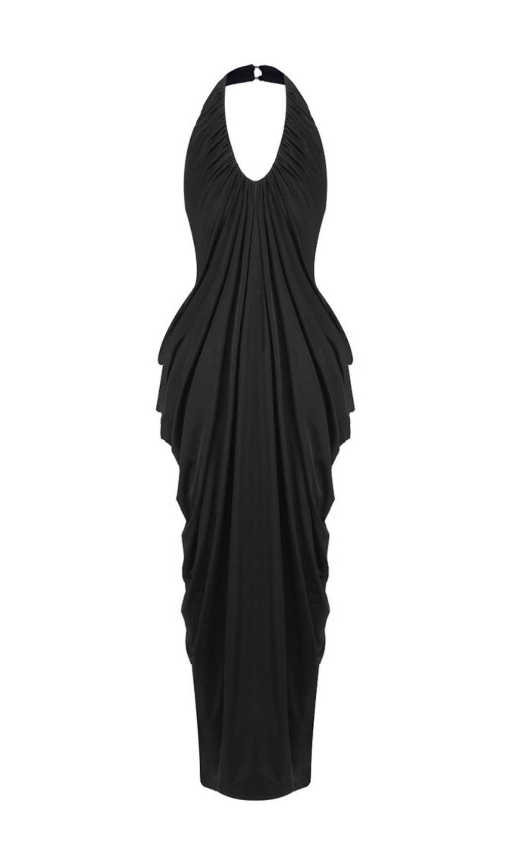 Kenza Black Halter Pleated Maxi Dress | Elegant Evening Gown