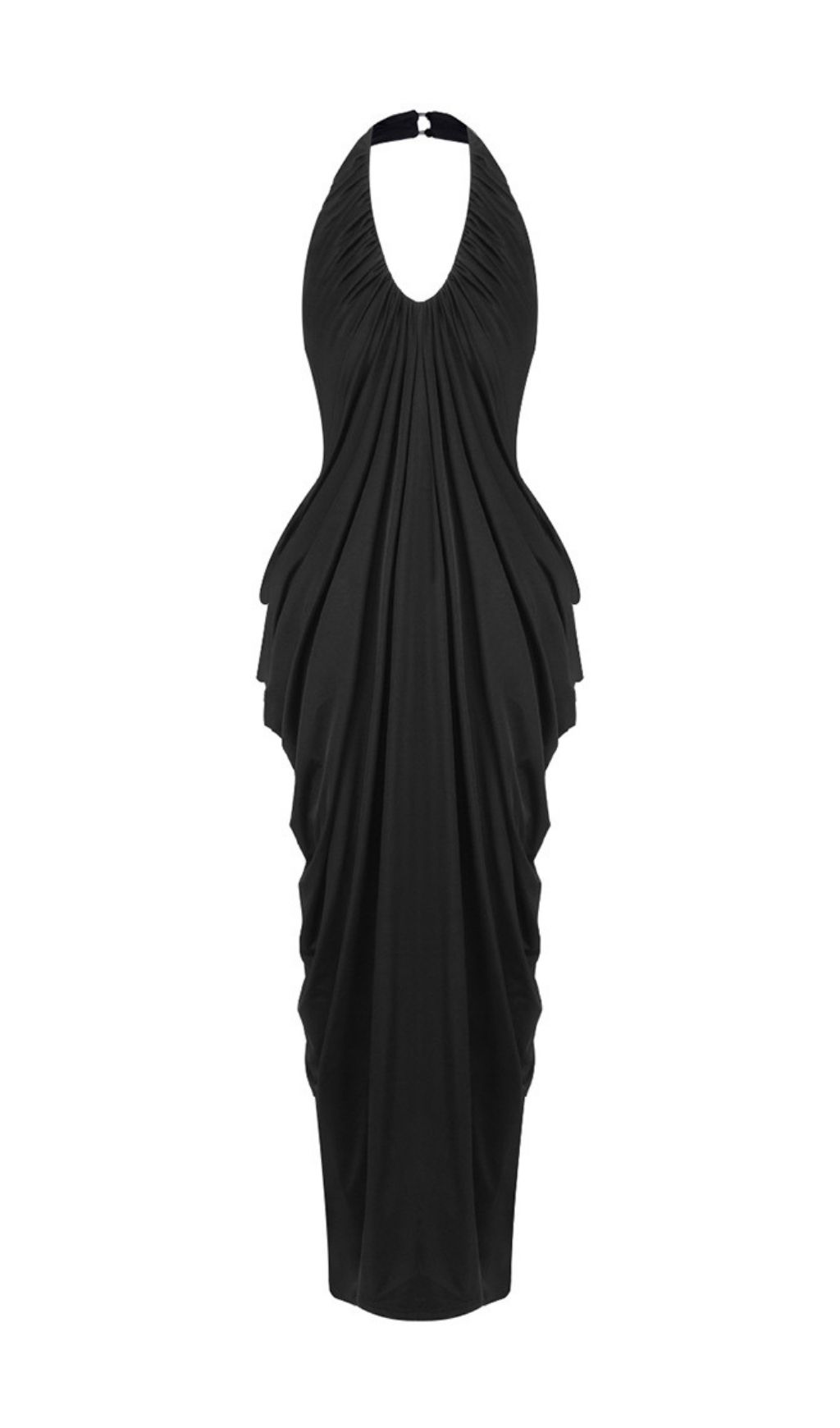 Kenza Black Halter Pleated Maxi Dress | Elegant Evening Gown
