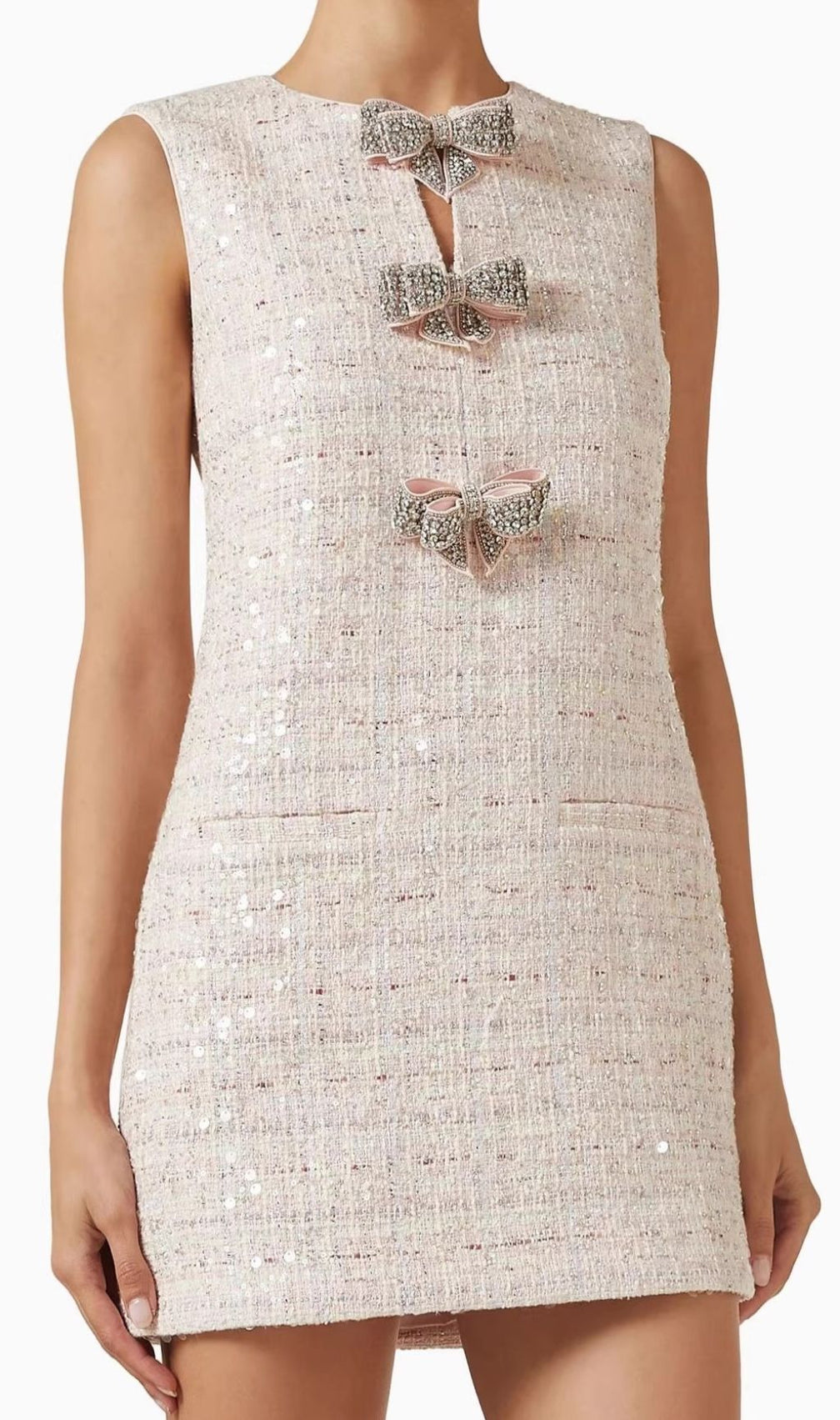 Kina Pink Bow Sequin Mini Dress - Chic Sleeveless Party Style