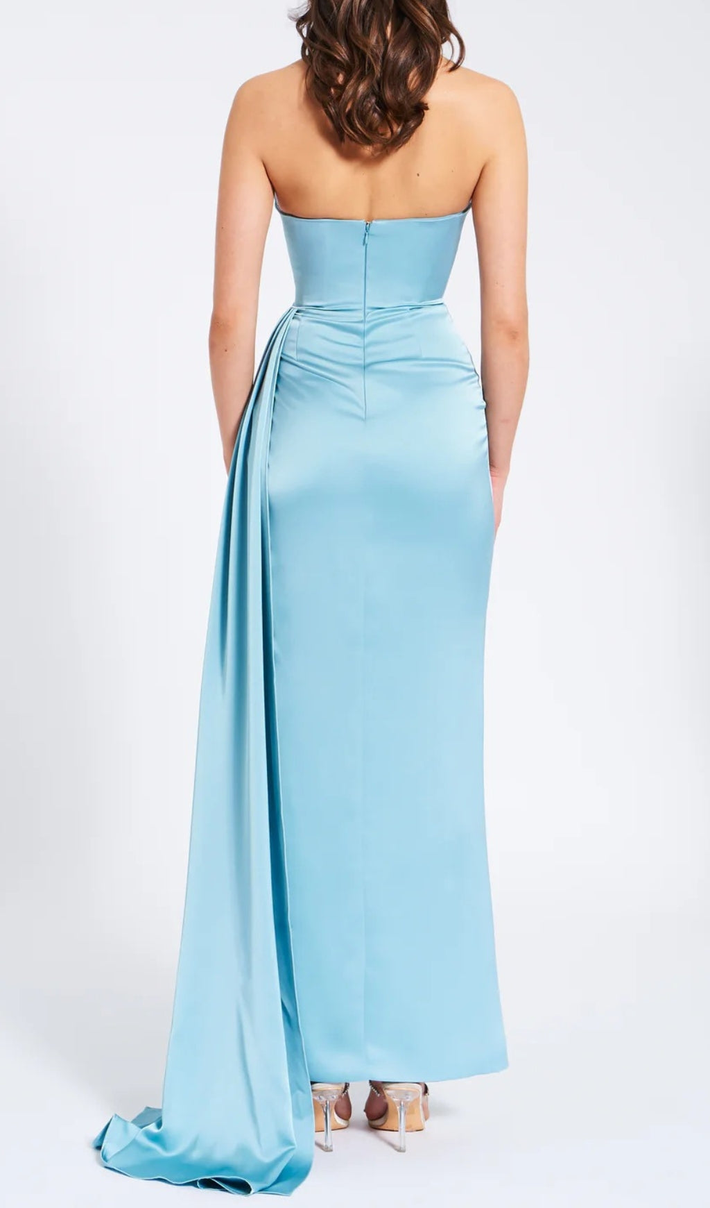 Aile Blue Satin Crystal Embellished Gown
