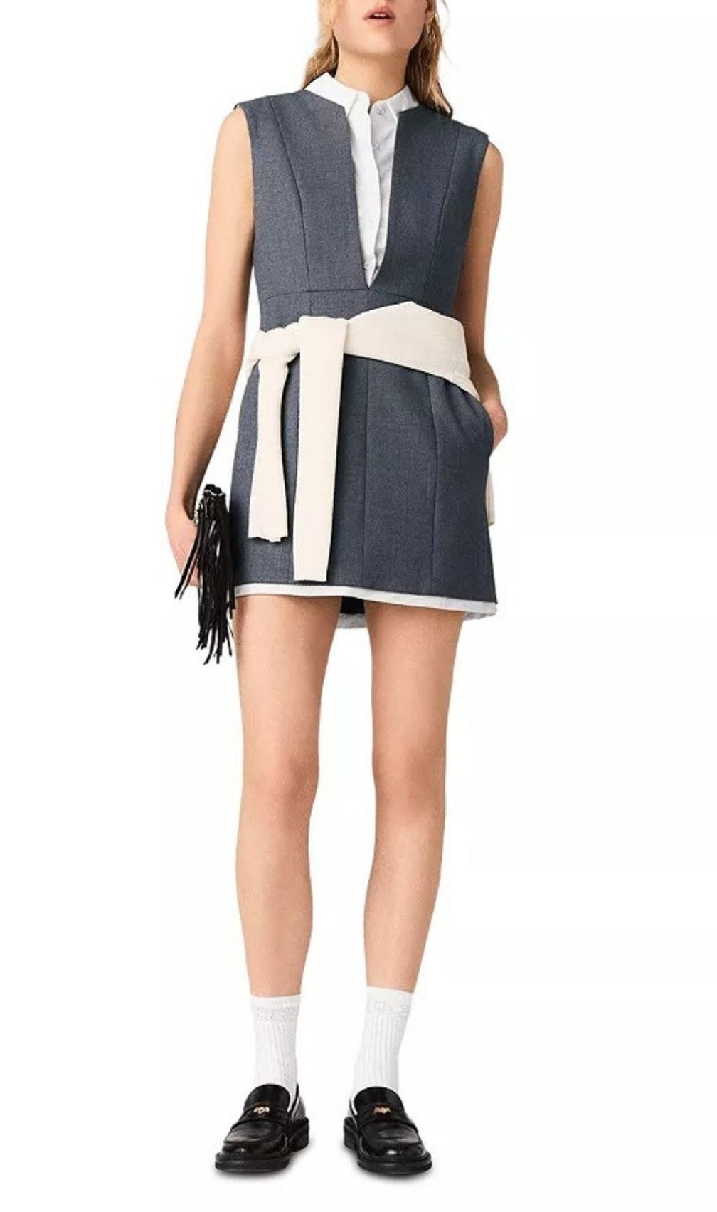 Sophisticated Layered Tailored Mini Dress with Detachable Collar