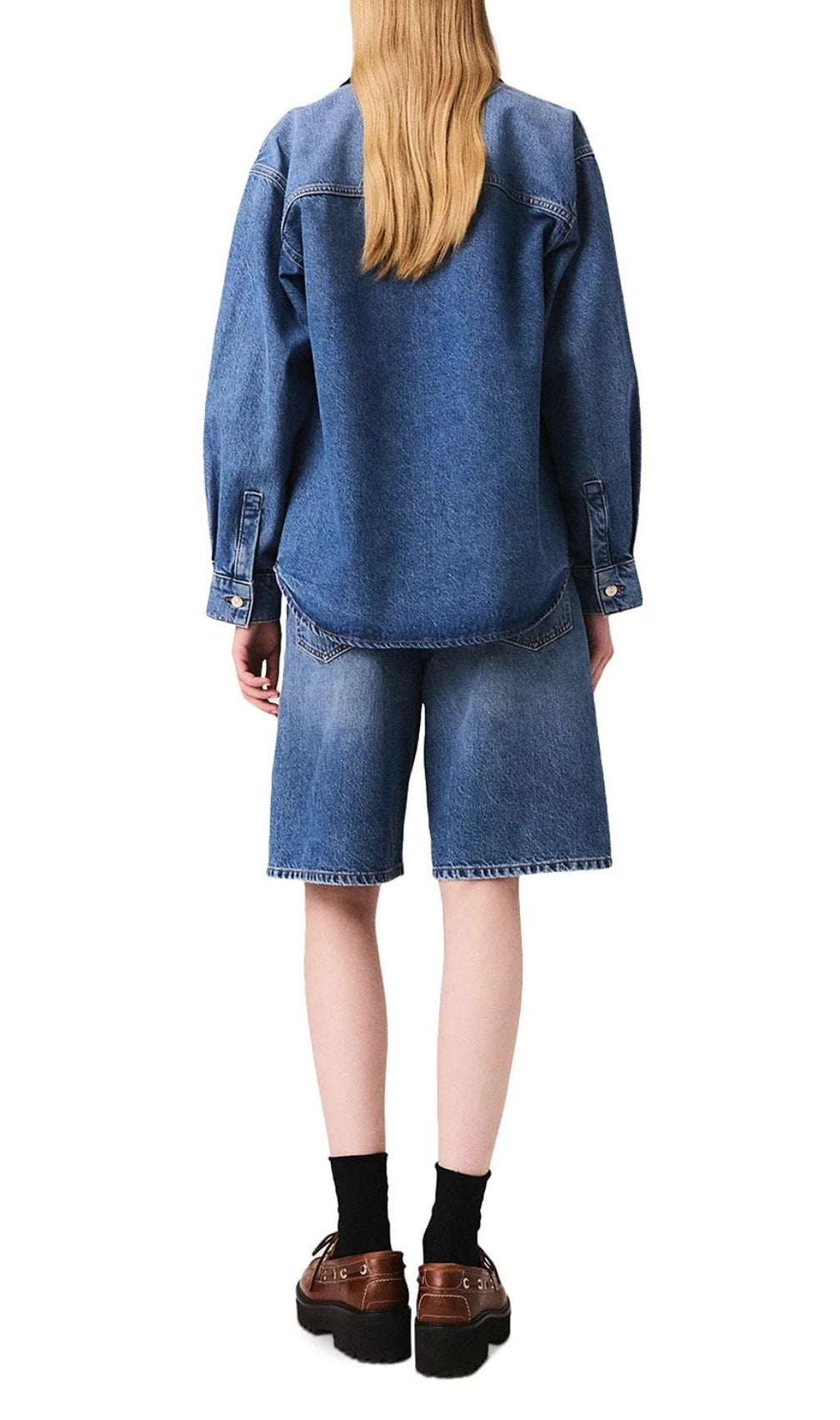 Effortless Chic: Women's Oversized Faded Denim Jacket with Corduroy Collar