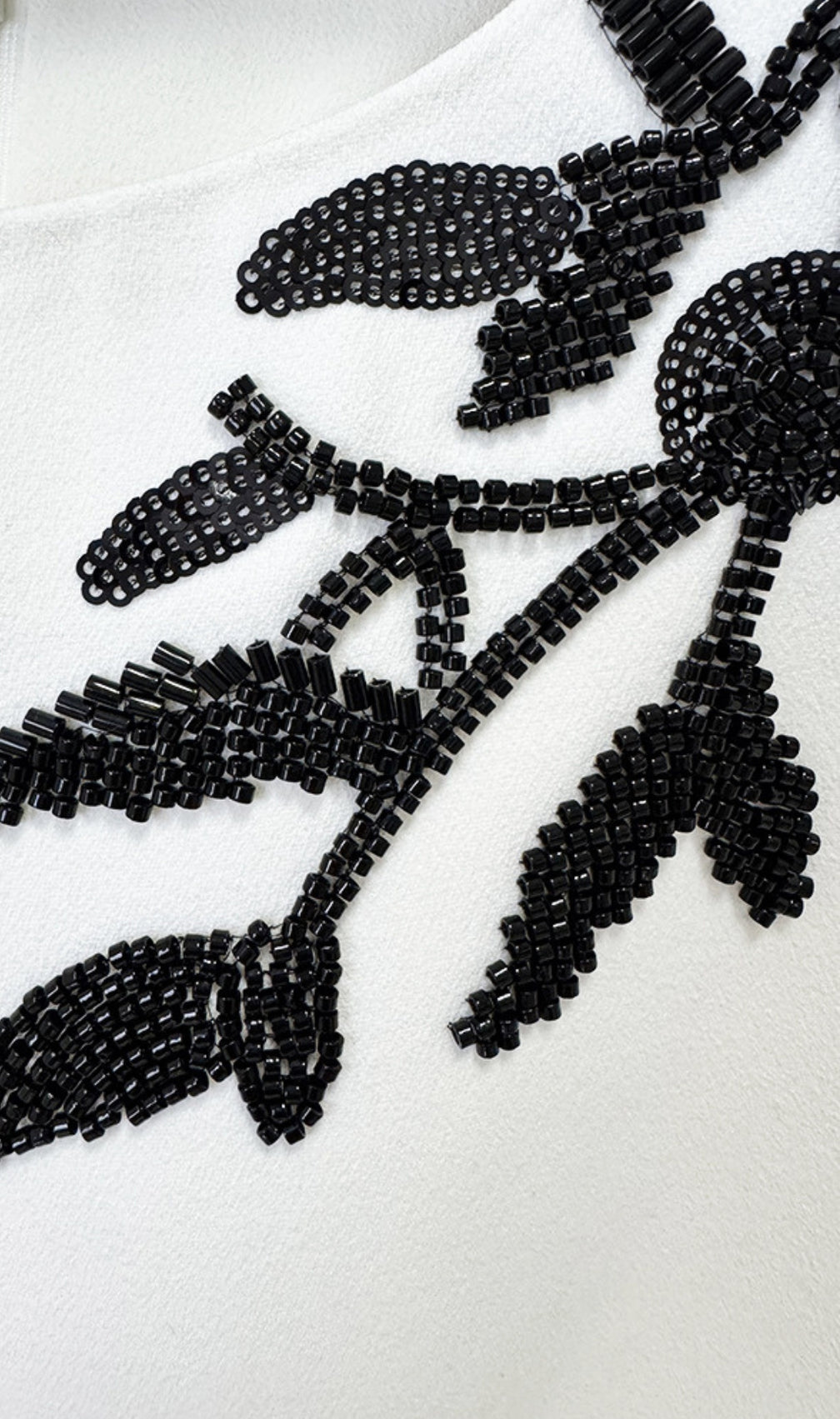 Graeme White Beaded Flower Long Sleeve Maxi Dress