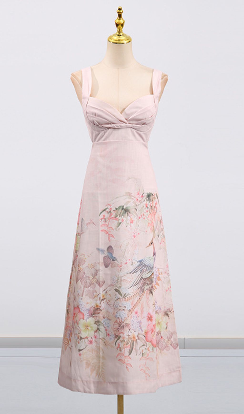 Gwen Pink Strappy Flower Printed Midi Dress
