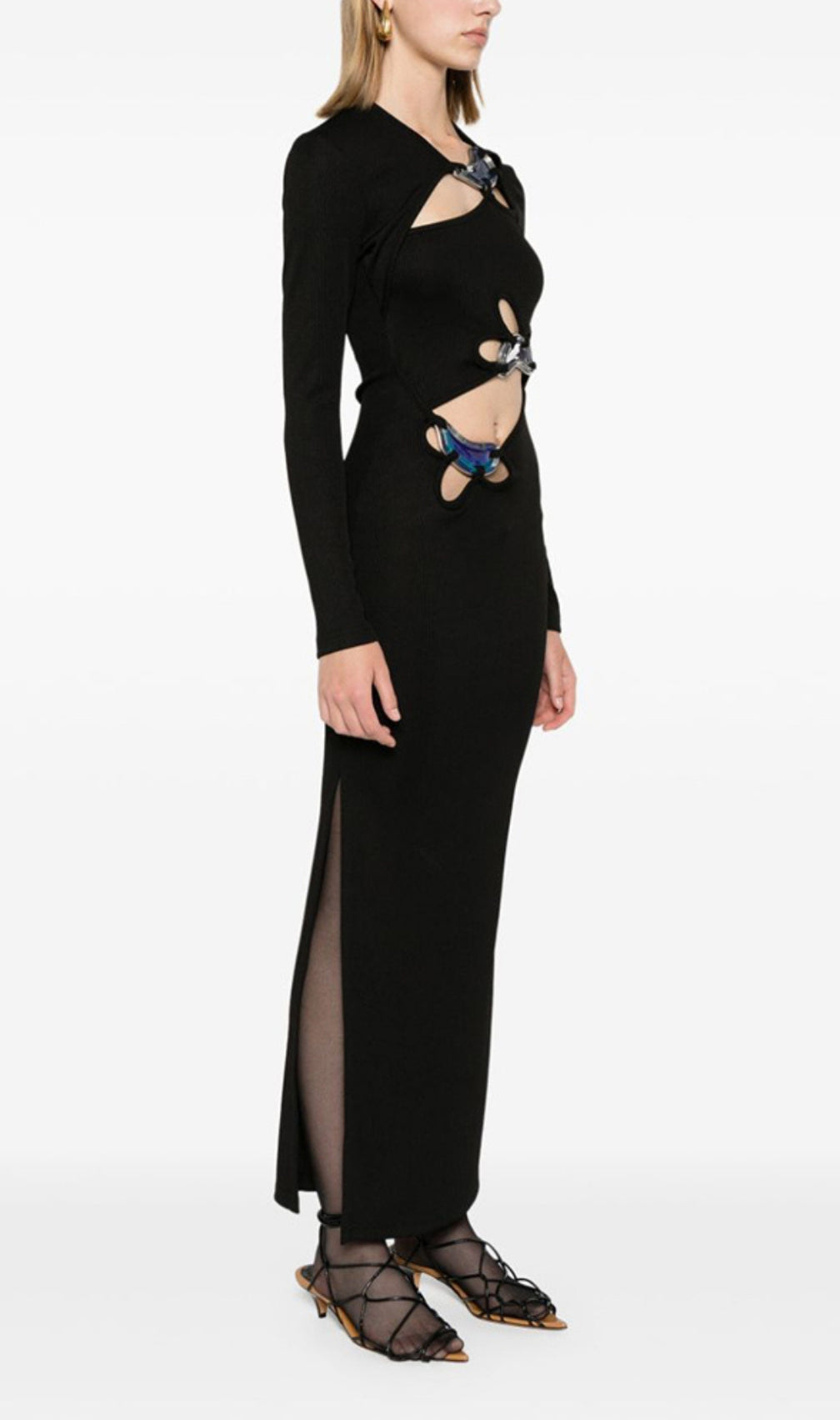 Barbel Black Cutout Long Sleeve Maxi Dress