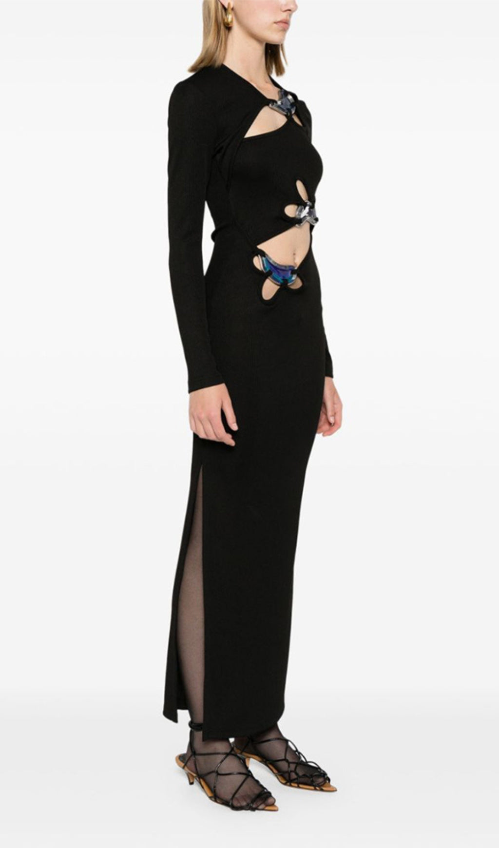 Barbel Black Cutout Long Sleeve Maxi Dress