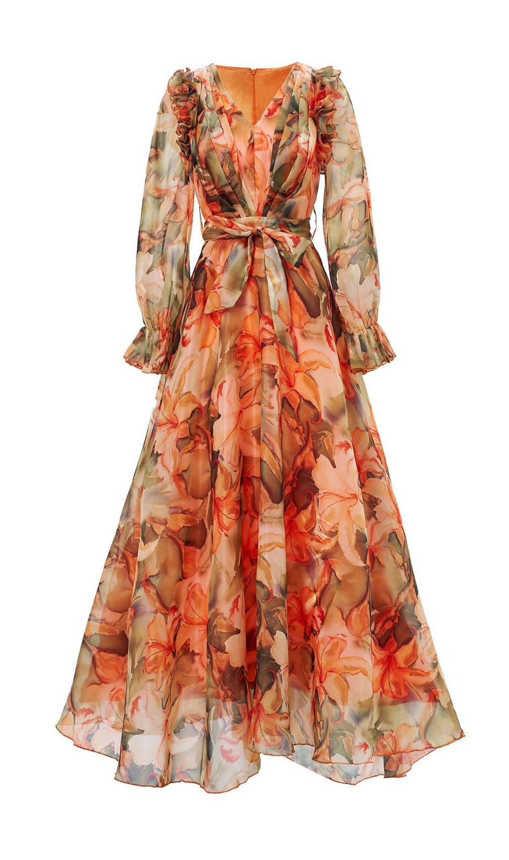 Fenicia Orange Floral Printed Maxi Dress