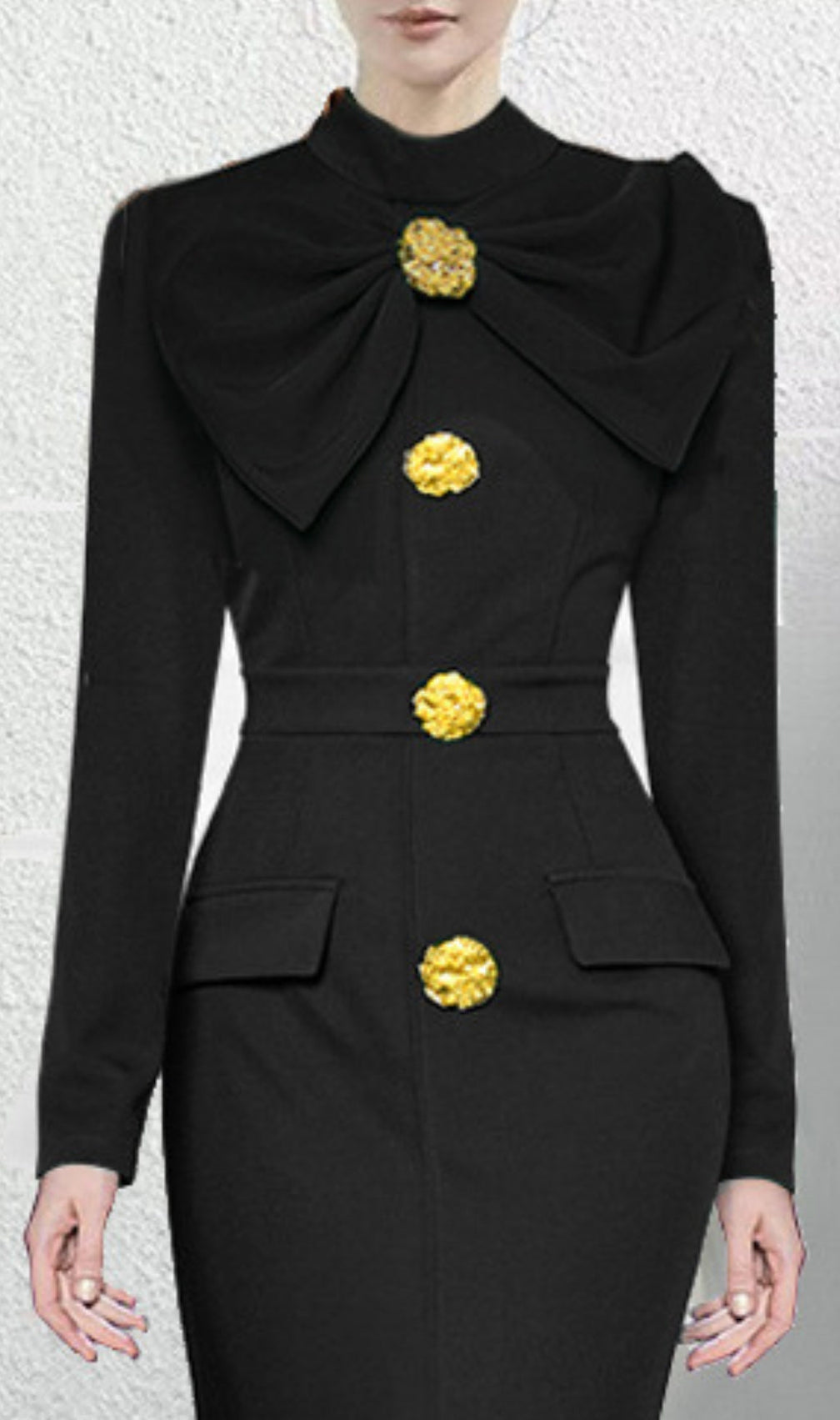 Akiyoshi Plain Bow Floral Buttoned