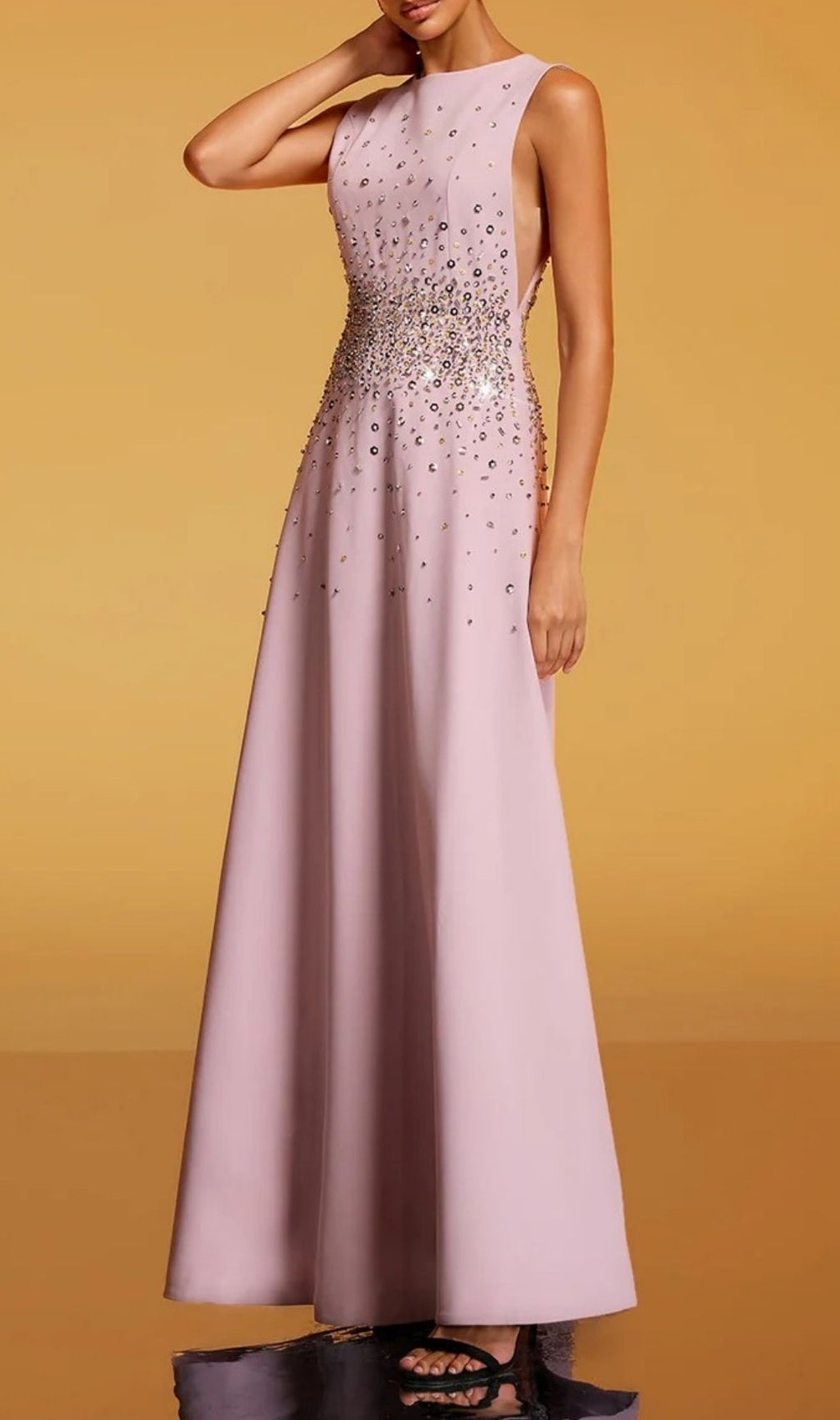 Felan Dazzling Rhinestone Sleeveless Maxi Dress - Elegant Evening Gown