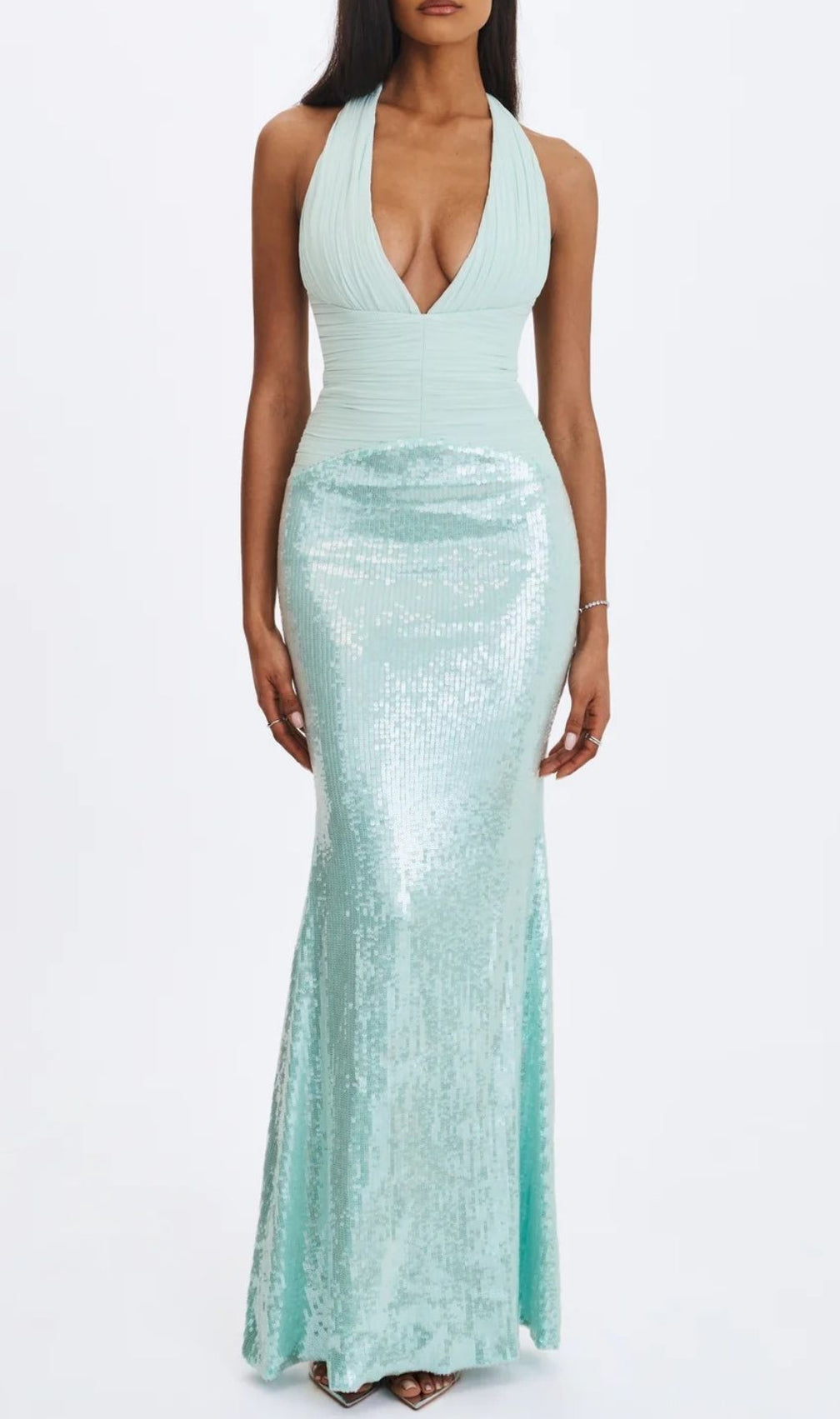 Kerra Mint Sequin Halter Maxi Gown - Prom & Formal Elegance
