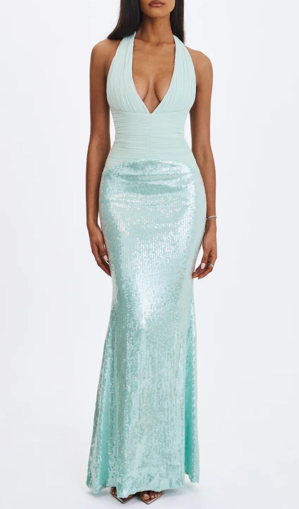 Kerra Mint Sequin Halter Maxi Gown - Prom & Formal Elegance