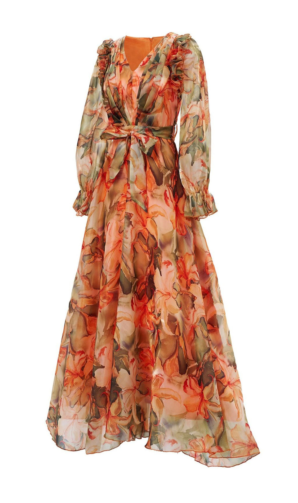 Fenicia Orange Floral Printed Maxi Dress