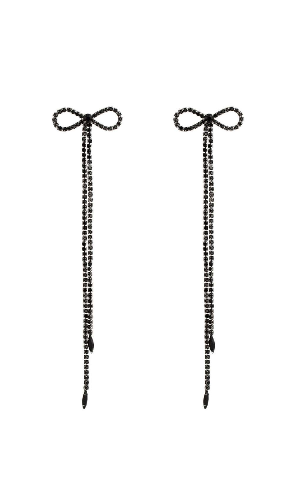 Rhinestone Bow Long Chain Earrings