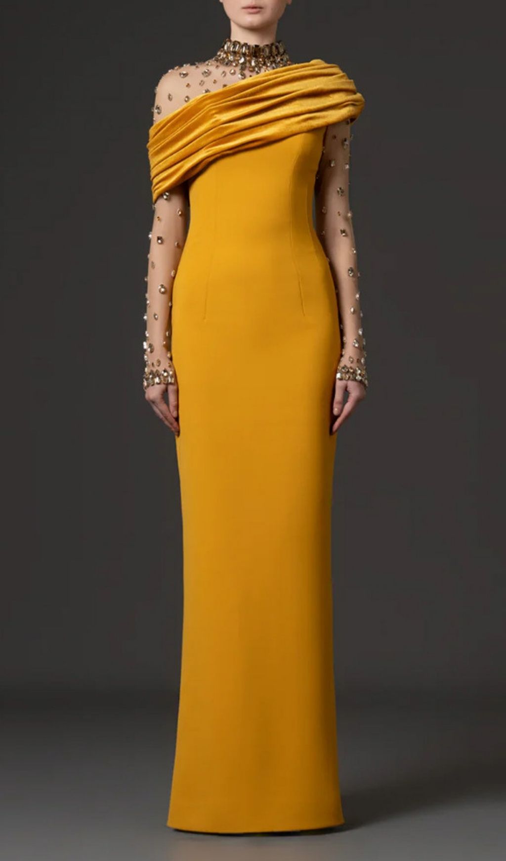 Kylan Yellow Diamante Long Sleeve Maxi Dress